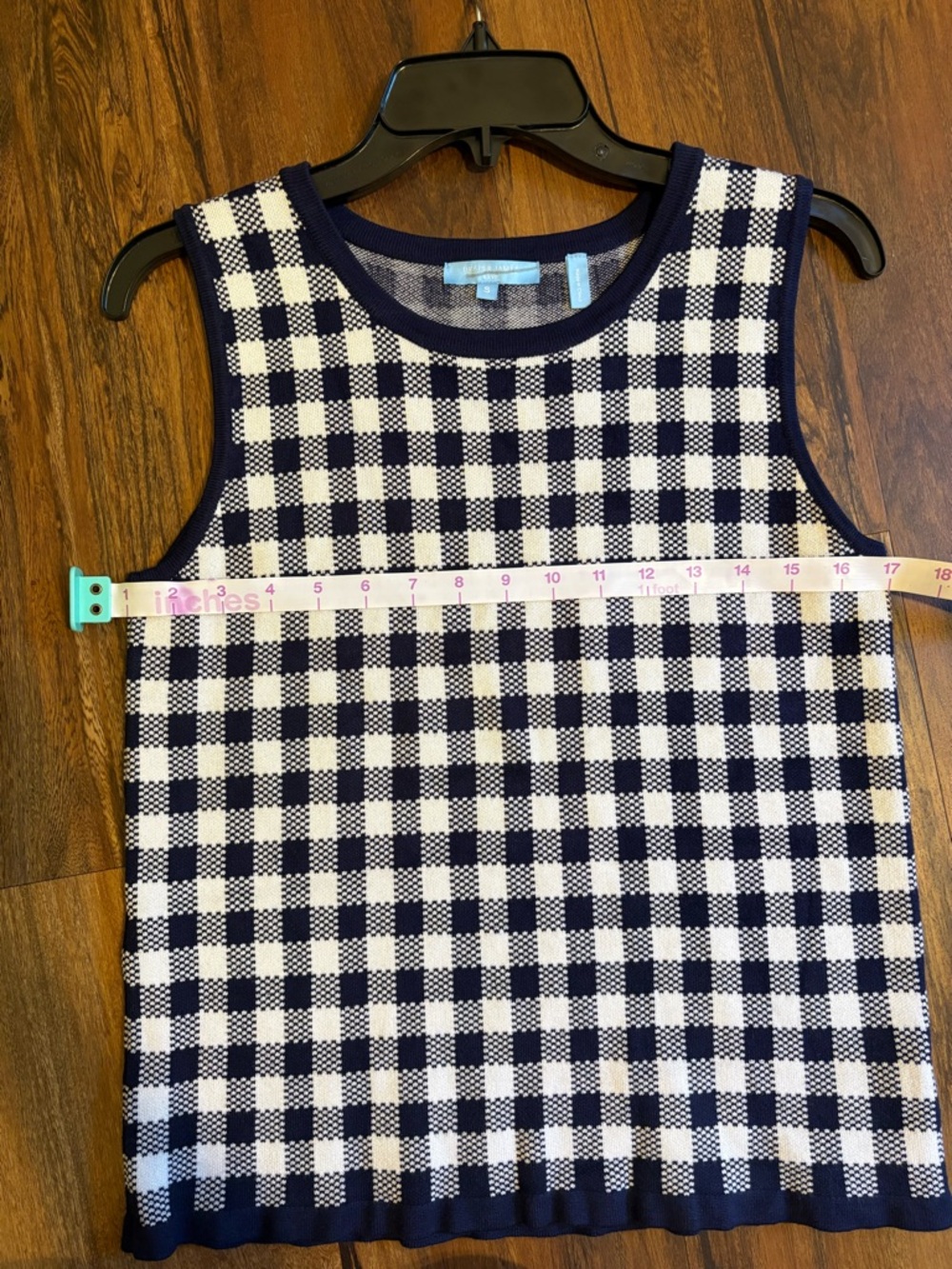 Draper James S Navy and White Gingham Knit Sleeveless Top - Picture 5 of 6